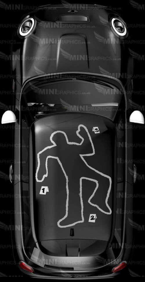 chalk outline of body on a mini roof